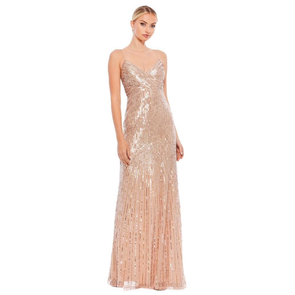 Mac Duggal Gold Spaghetti Strap Gown Size 8